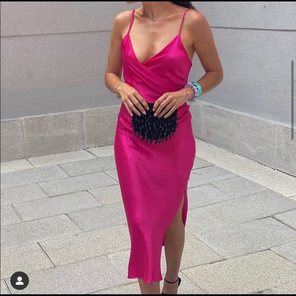 ZARA PINK SATIN DRESS - Picture 9 of 15